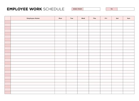 Weekly Work Schedule Template