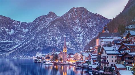 Desktop Wallpapers Hallstatt Alps Austria Winter Mountains Lake