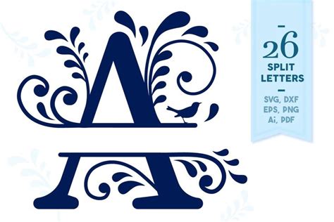 Split Monogram SVG Alphabet, Floral Split Monogram SVG, Floral Split ...