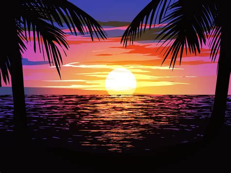 Beach Sunset Scene Illustration 3428309 Vector Art at Vecteezy