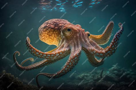 Premium Photo | Oceanic predatory octopus against a dark ocean background