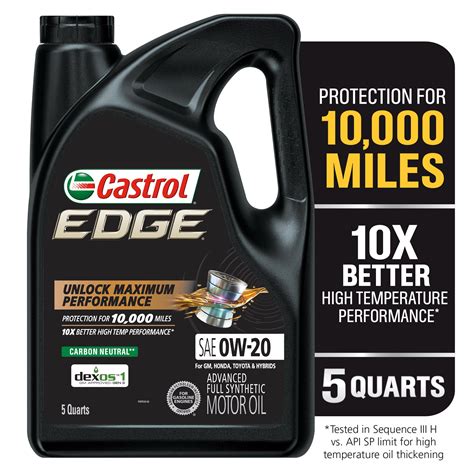 Castrol EDGE 0W-20 Advanced Full Synthetic Motor Oil, 5 Quarts ...