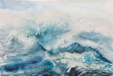 Sea waves watercolor painting — Stock Photo © malishli.bk.ru #129319382