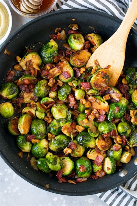 Sauteed Brussels Sprouts with Bacon Onions and Walnuts - Cooking Classy