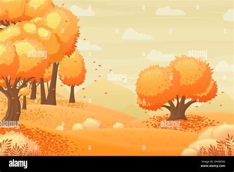 Autumn forest landscape. Fall season, garden panorama with yellow tree ...