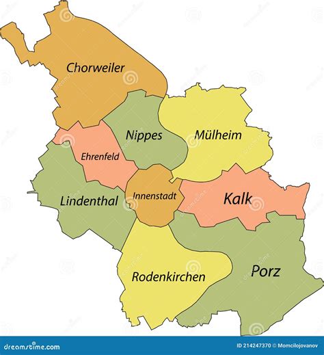 Pastel Map Of Districts Of Cologne, Germany Vector Illustration ...