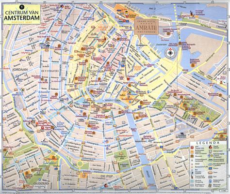 Large tourist map of central part of Amsterdam city | Vidiani.com ...