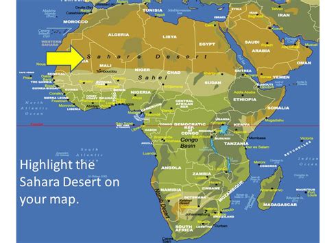 Sahara Desert Physical Map | Tourist Map Of English