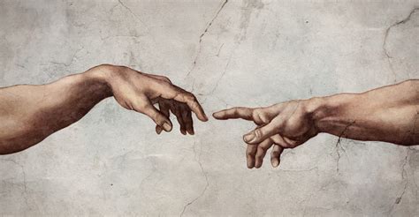 Reaching hands close up detail from The Creation of Adam of ...