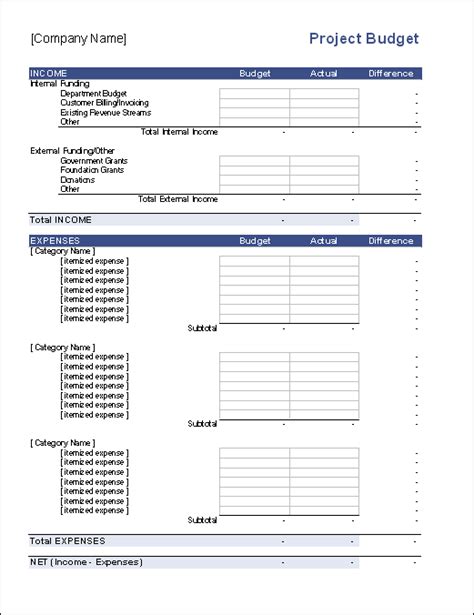 Free Project Budget Template