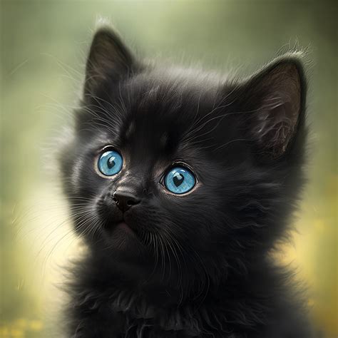 Buy Black Cat With Beautiful Blue Eyes Art Adhered To Wood