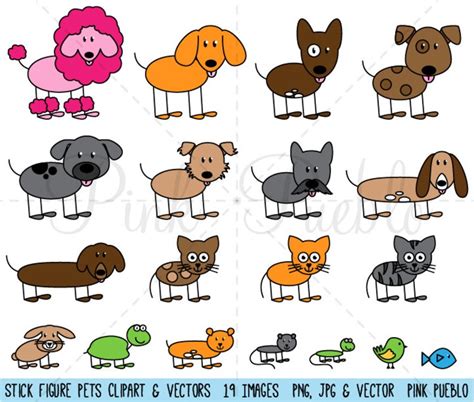 Stick Figure Pets Clipart Clip Art Vectors Stick Family Clip | Etsy