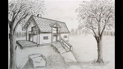 How to draw a house in two point perspective in landscape - YouTube