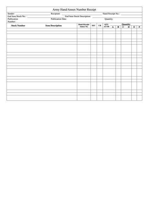 Army Hand/annex Number Receipt printable pdf download