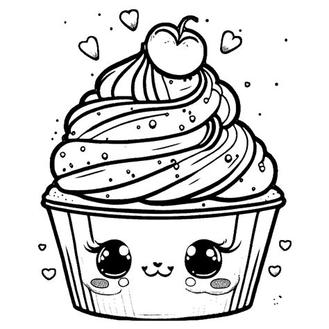 Cute Cupcake Coloring Page Kawaii Style · Creative Fabrica