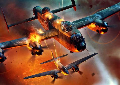 HD wallpaper: fire, The second World war, Lancaster, heavy bomber, Avro ...