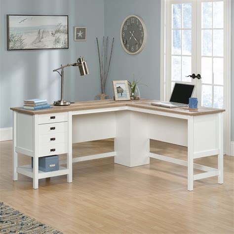 Sauder Cottage Road L-Shaped Desk with Oak Top, Soft White Finish ...