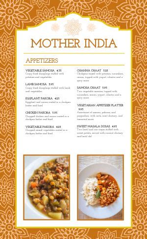 Indian Restaurant Menu Design Samples