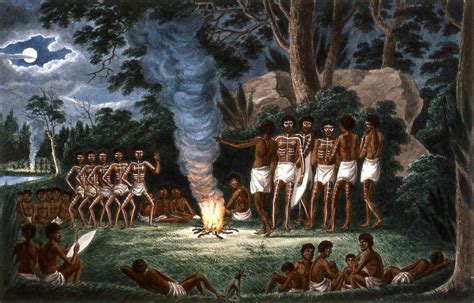 C918-0207 Painting, Corroboree around a campfire, by Joseph Lycett ...