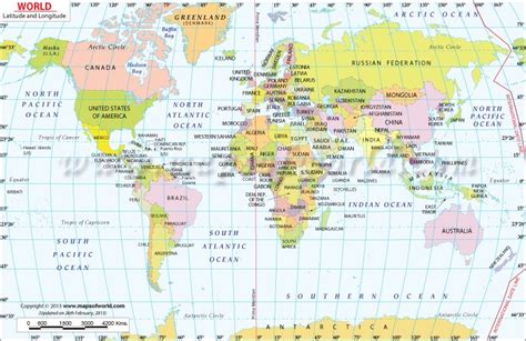 World Map with Latitude and Longitude