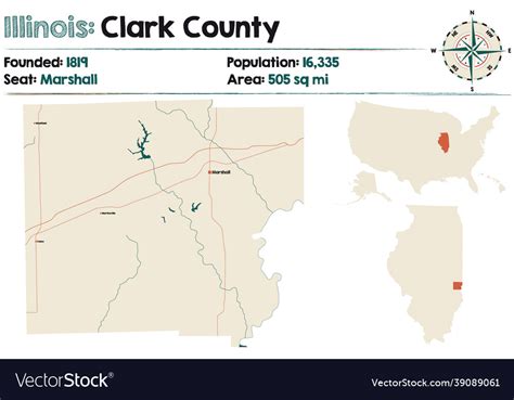 Map of clark county in illinois Royalty Free Vector Image