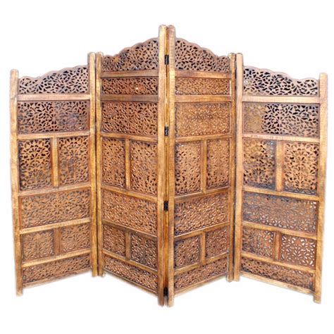 Wood Room Divider 4 Panel Carved Screen - Walmart.com - Walmart.com