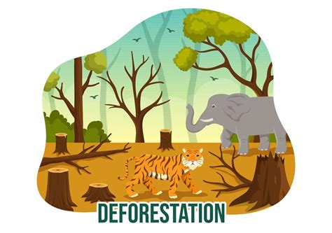 Deforestation Illustration with Tree in the Felled Forest and Burning ...