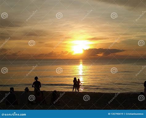 Sunrise on the Beach with a Color Sky and Beautiful Coconut Tree Stock ...