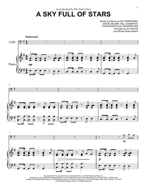 A Sky Full Of Stars by The Piano Guys Sheet Music for Easy Piano Solo ...