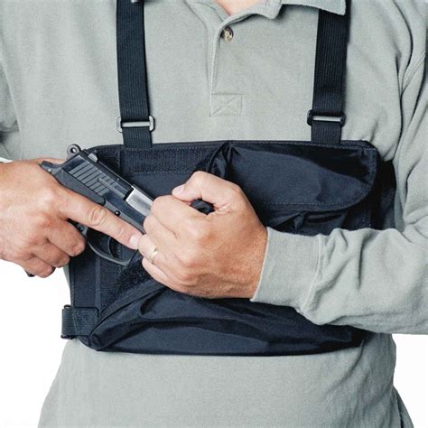 a man in an apron holding a cell phone and carrying a pouch on his back