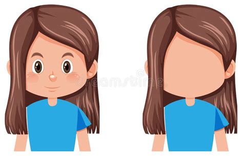 A Brunette Long Hair Girl Character Stock Vector - Illustration of ...