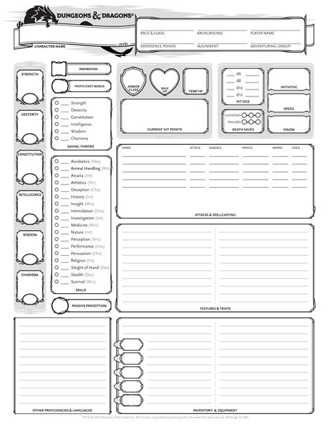 Dnd 5e Printable Character Sheets