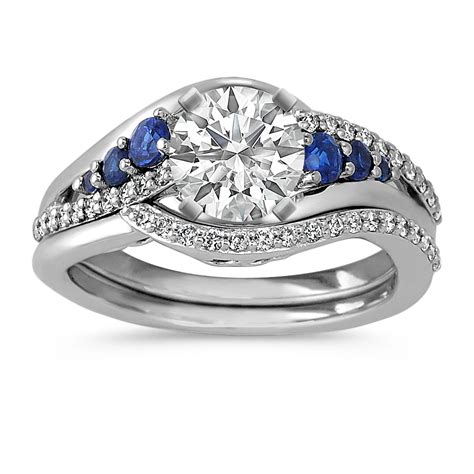 Round Sapphire & Diamond Wedding Set in White Gold | Diamond wedding ...