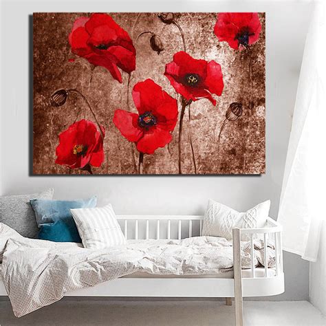 Flower Canvas Art Abstract Red Poppy Flower Oil Painting Print On ...