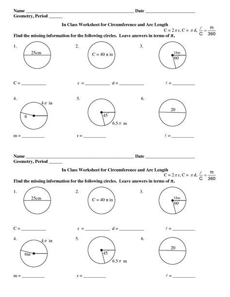 Geometry Arc Length And Sector Area Worksheet Answers - Printable Word ...