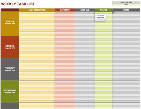 Weekly Task List Spreadsheet | SampleBusinessResume.com