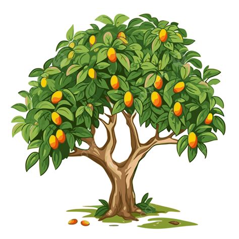 Mango Tree Vector, Sticker Clipart An Animated Cartoon Mango Tree With ...