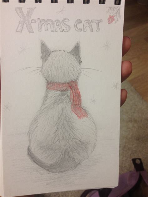 Christmas cat drawing with pencil | Christmas sketch, Drawings, Cat drawing