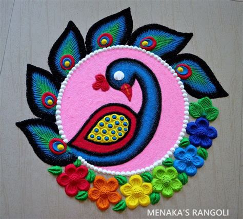 Easy Peacock Rangoli Design For Diwali | Festival Rangoli Designs ...