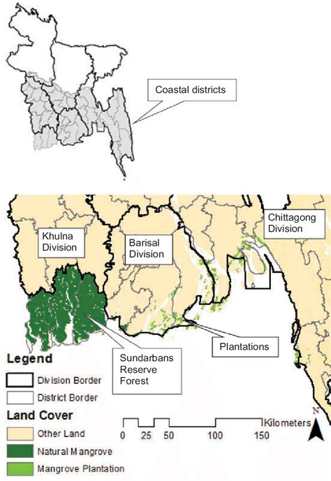 Map showing Sundarbans Reserve Forest and extent of mangrove ...