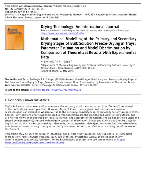 (PDF) Mathematical Modelling of the Primary and Secondary Drying Stages ...