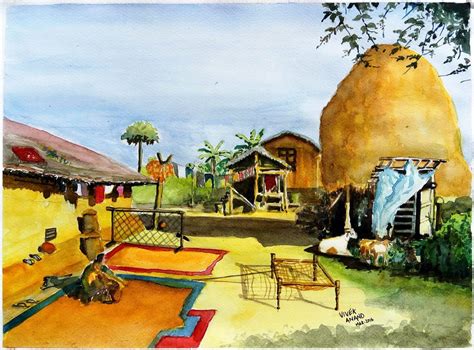 Buy Indian Village Scene Handmade Painting by Vivek Anand V. Code:ART ...