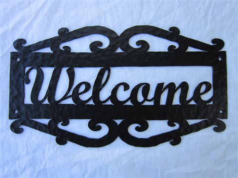 hammered wrought iron welcome sign by Bushereironstudio on Etsy