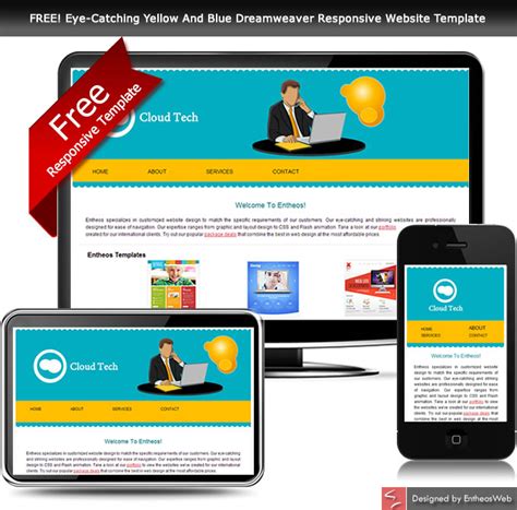 FREE! Eye-Catching Yellow And Blue Dreamweaver Responsive Website ...