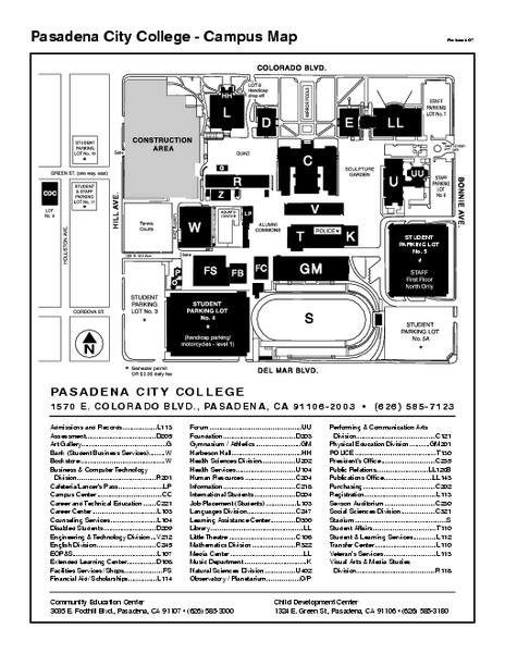 Pasadena City College Campus Map - 1570 E Colorado Blvd Pasadena CA ...