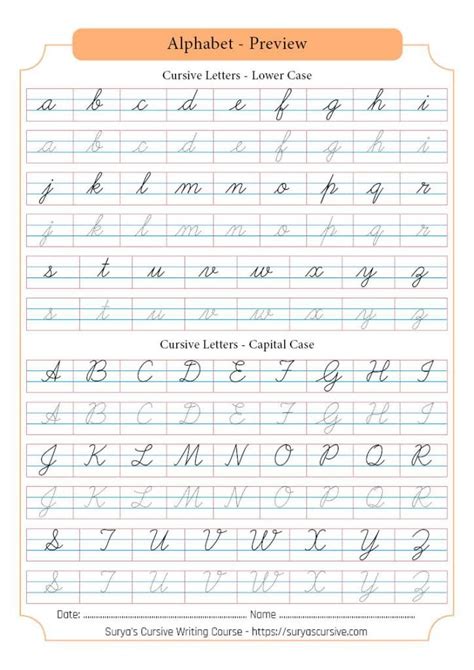 Free Cursive Writing Worksheets (PDF) | SuryasCursive.com | Learning ...