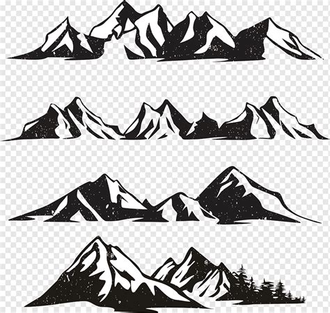 Mountain range black white handdrawn, png | PNGWing