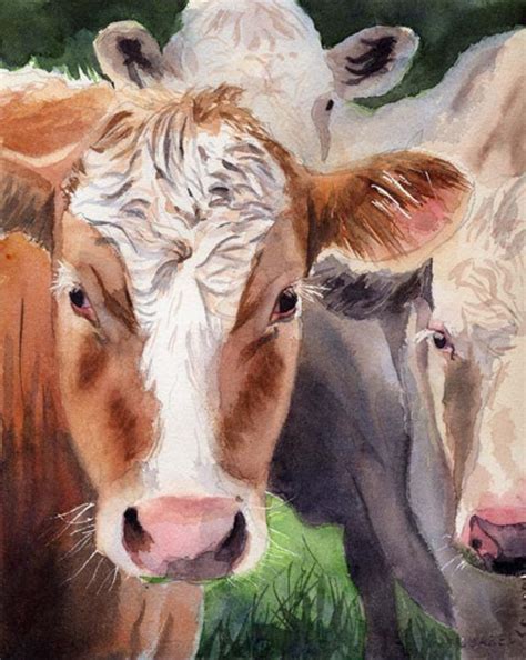 Hereford cow art Print of my watercolor painting farm large | Etsy