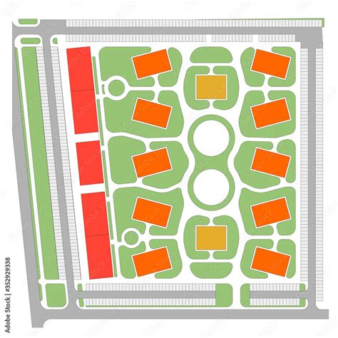 Vector master plan of a city district with buildings and landscape ...