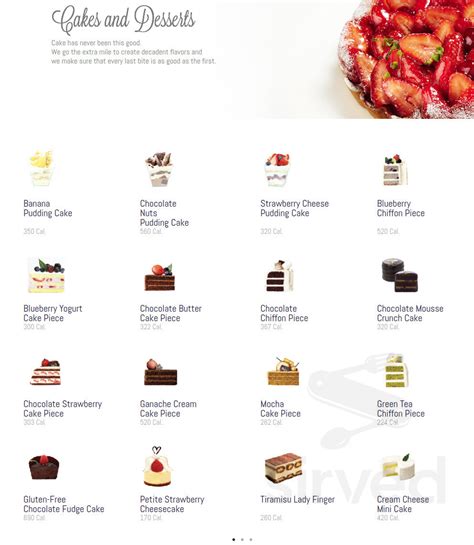 Paris Baguette menu in San Diego, California, USA